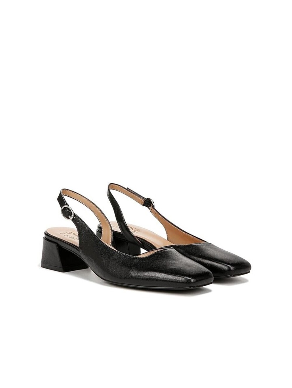 Naturalizer Jayla Mid-Heel Square Toe Slin Black Leather 8.5M